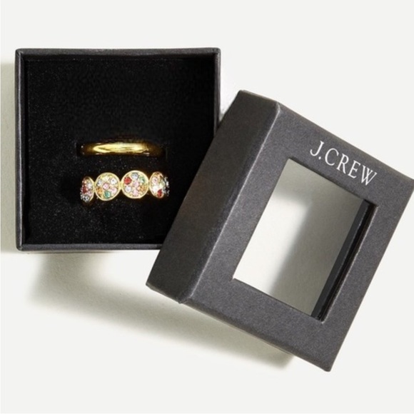 J Crew Stackable Crystal Ring Set NWT Size 8 Multi - Picture 2 of 5